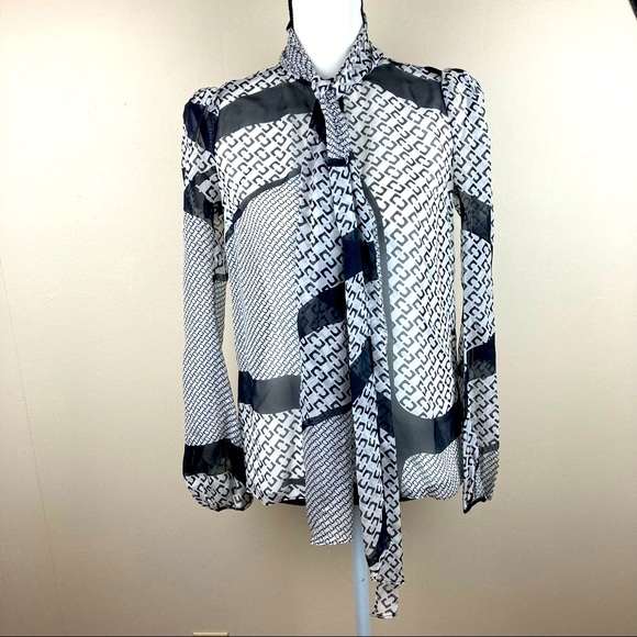 Diane Von Furstenberg tie neck l/s 100% silk blouse size 0 - Picture 1 of 11